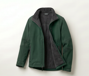 Men's Green Coated Softshell Streetwear <b>Zip</b>-<b>Up</b> <b>Jacket</b> Crew Neck Windproof Casual Winter Wear Solid Color Knitted 100% Polyester - Product Image 3