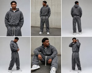 Ensemble de survêtement décontracté pour femmes avec sweat à capuche zippé gaufré et pantalon de survêtement large, style streetwear, personnalisable pour hommes et femmes - Product Image 5