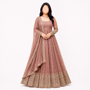 Ensemble Anarkali brodé pour femme avec dupatta en maille, idéal pour mariage et fêtes, Kurta/Kurti, séchage rapide, toutes saisons (hiver/été) - Product Image 1