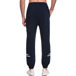 Men Navy Blue Sweatpants Elastic Waist Drawstring <b>Cuffed</b> Ankle Side Stripe Casual <b>Joggers</b> Breathable Knitted Cotton Pants - Product Image 3