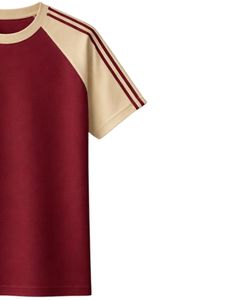 <b>Red</b> Beige Raglan Sleeve T Shirt <b>Men</b> Casual Summer Crew Neck Striped Shoulder Breathable Cotton Blend Soft Comfortable Wear - Product Image 4