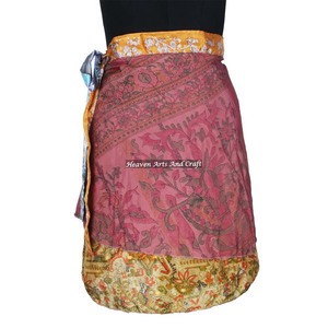 Short Mini Skirt Indian Women <b>Wrap</b> Summer Casual <b>Beach</b> Sexy Look Silk Sari Reversible Mini Skirts Vintage Sexy Mini Sari Skirt - Product Image 1