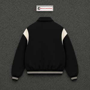 Chaqueta Varsity Negra y Crema para Hombre, Estilo Clásico Bomber de Béisbol, con Aspecto de Lana, Cierre Frontal con Cremallera, Ropa Casual de Calle, Prenda Exterior de Moda - Product Image 6