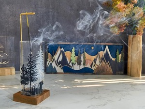 Porte-encens en bois, brûleur d'encens avec cendrier en verre, diffuseur de parfum d'intérieur, méditation, bois massif, brûleur naturel - Product Image 5