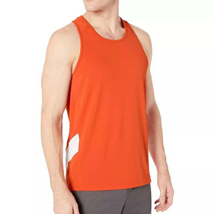 Camiseta sin Mangas para Hombre, Estilo Casual, Color Naranja, para Gimnasio, Entrenamiento Físico, Venta al por Mayor, Transpirable, 100% Algodón, Cuello Redondo - Product Image 1