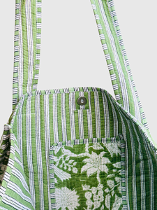 Sac fourre-tout en coton à imprimé floral vert, style bohème, ouvert en haut, sac de shopping pour femmes, utilisable toute l'année - Product Image 2