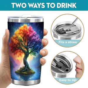 Stainless Steel Tumbler 20oz Double Wall <b>Insulated</b> Portable Travel <b>Cup</b> With Colorful Tree Design - Product Image 5