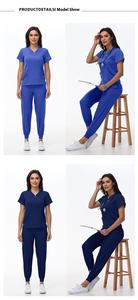 Ensemble de blouses médicales pour femmes avec logo personnalisé, pantalon de style jogging bleu turquoise et haut à col en V, uniforme professionnel pour infirmières pour l'hôpital - Product Image 6