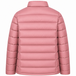 Pink Stand Collar Puffer <b>Jacket</b> With Zipper Closure Casual Windproof Outerwear For Autumn Unisex Regular Fit - Product Image 2