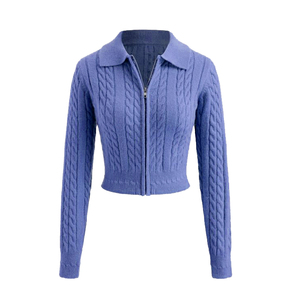 Cárdigan de Punto para Mujer con Cierre, Manga Larga, Cuello Camisero, Color Sólido, Ropa de Invierno, Acrílico - Product Image 6