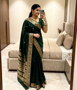 Indian Traditional Ethnic Satin Silk with Meenakari Weaving <b>Saree</b> for Festive Function for Women Fancy Wedding Wear <b>Saree</b> - Product Image 2