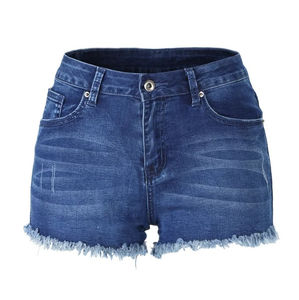 Shorts de mezclilla rectos de cintura alta ecológicos de verano para mujer, casuales, lavados, rasgados, ajustados - Product Image 4