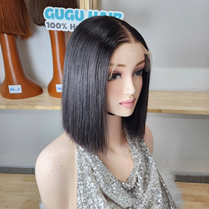 Perruque Bob Lisse Effet Osseux Densité 180% avec Fermeture en Dentelle Transparente 5x5 Cheveux Humains Vierges Vietnamiens Couleur Noir Naturel - Product Image 2