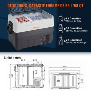 58 QT/55 L Dual Zone 12 Volt Car <b>Refrigerator</b> Fridge Portable Freezer -4-50 Fahrenheit Adjustable Range - Product Image 5