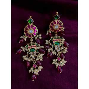 ต่างหูสตั๊ดเงิน kundan สีเงิน92.5หรูหราและหรูหราเครื่องประดับ - Product Image 1