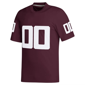 Custom American Football Jersey Men's Maroon Crew Neck <b>Short</b> Sleeve <b>Mesh</b> Polyester Moisture Wicking Team Numbers 00 Printed - Product Image 2