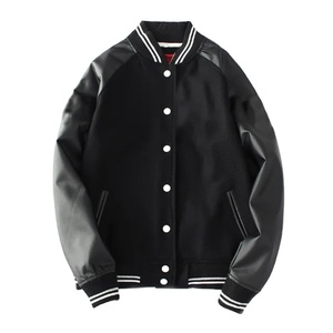 Vestes de baseball en laine noire de haute qualité, style bomber élégant, manches en cuir, logo personnalisé, veste de baseball de haute qualité, veste Letterman - Product Image 1