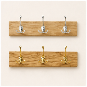 Heavy Duty Solid <b>Wood</b> Wall Mounted <b>Coat</b> Rack with 3 Triple Metal <b>Hooks</b> Premium Polished Brass Finishes for Bathroom Organization - Product Image 5