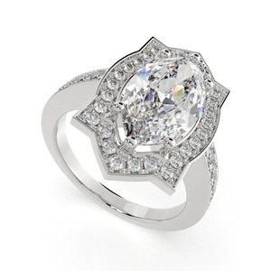 18K White <b>Gold</b> Marquise Lab Grown Diamond Art Deco Geometric Halo <b>Ring</b> IGI Certified Luxury Bridal 6 Prong Claw Setting Pave <b>Set</b> - Product Image 1
