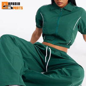 Conjunto Deportivo Casual Ligero e Impermeable para Mujer, Chaqueta Corta y Pantalones, Personalizable, de Poliéster/Nailon, Dos Piezas - Product Image 2