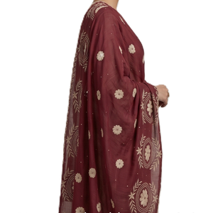 Wholesale Women Maroon <b>Chiffon</b> Cream Floral Embroidered Headscarf Shawl Lightweight Breathable Long Wrap All Season <b>Scarf</b> Bulk - Product Image 3