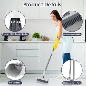 4 in 1 Stainless Steel Handle Broom Dustpan and <b>Squeegee</b> Combo Set Upright Standing Indoor Outdoor Brooms & Dustpans - Product Image 5