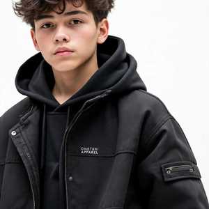 Ensemble de survêtement à capuche en coton noir pour garçons, coupe ample, style streetwear, veste zippée, pantalon cargo jogger, coupe-vent pour l'automne - Product Image 6