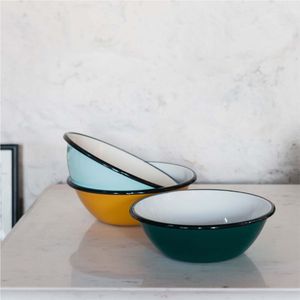 Bol de camping en émail robuste |   Bol à salade en métal incassable et léger pour pique-nique |   Bol rétro en acier émaillé pour l'extérieur - Product Image 1