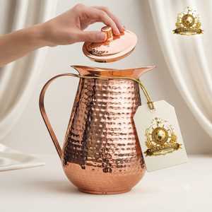 Ensemble de verrerie en cuivre pur martelé : pot, carafe, gobelet, verre, pot de stockage d'eau, carafe ronde - Fabricant en gros - Product Image 3