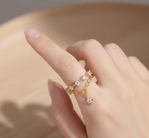 Anillo Colgante de Oro Puro de 14K con Forma de Estrella Brillante y Cadena, Anillo Abierto Ajustable y Apilable, Regalo de Aniversario - Product Image 4