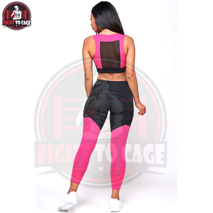 ราคาขายส่ง ชุดออกกำลังกายผู้หญิง 2 ชิ้น สีชมพูและสีดำ ดีไซน์บล็อกสี คุณภาพพรีเมียมใหม่ล่าสุด เสื้อชั้นในและกางเกงเลกกิ้ง - Product Image 6