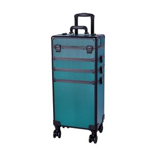 4-in-1 Interchangeable Aluminum Rolling Makeup Case Draw-<b>Bar</b> Style-Dark Green Cosmetic Bag & Case - Product Image 4