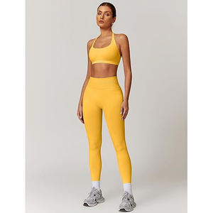 Ensemble de yoga pour femme : soutien-gorge de sport à maintien optimal et leggings taille haute pour la stabilité du tronc et la correction de la posture, en nylon et élasthanne technologiques - Product Image 5