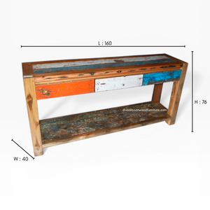 Rustic Teak Wooden <b>Console</b> <b>Table</b> with 3 Drawers for Living Room Entryway Apartment Hotel Home Furniture Recycled Boat Wood - Product Image 1