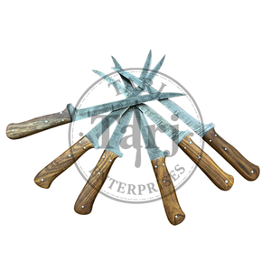 Cuchillo de caza hecho a mano de acero de Damasco con punta de caña, mango de madera de palisandro y funda de cuero B2B USA TRENDING G10 full tang - Product Image 3