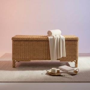 Banco de comedor de ratán natural hecho a mano, otomana de almacenamiento interior, reposapiés de madera, asiento para pasillo, muebles para restaurante, hogar, hotel - Product Image 6