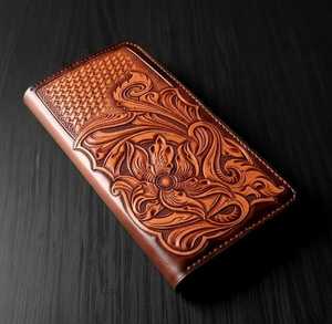 Cartera de Mano de Cuero Genuino Vintage Hecha a Mano, Color Sólido, Diseño Floral Bordado, Bolso Unisex, Accesorio de Uso Diario - Product Image 1