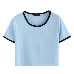 T-shirt court décontracté pour femme 100 % coton à col rond et manches courtes, fabricant OEM ODM en gros - Product Image 1