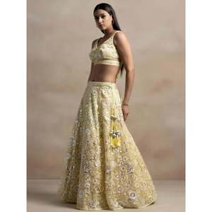 Women's Yellow <b>Sequin</b> Net Party Wear Lehenga Choli Set with Dupatta - Product Image 5