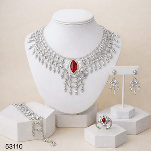 Elegante Juego de Collar y Pendientes de Mujer con Diseño de Hoja, Chapado en Oro y Circonitas, Cadena de Cuerda de 16 Pulgadas, Modelo 53113 - Product Image 6