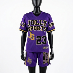 Premium 220 GSM Polyester <b>Mesh</b> Football Jersey And Short <b>Set</b> Purple Gold Panel Custom Logo Women's <b>Sets</b> - Product Image 5