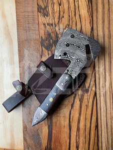 Custom Full Tang Damascus Steel Hunting Camping <b>Bearded</b> Axe Micarta Handle Tomahawk Real Hatchet with Leather Sheath, Ideal Gift - Product Image 5