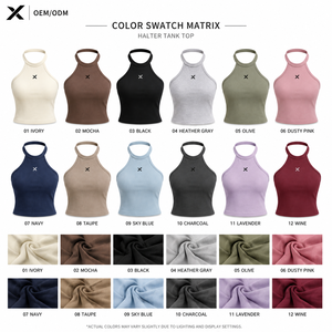 Camisetas sin mangas de cuello halter de color liso para mujer, transpirables, de punto, deportivas, ecológicas, de secado rápido, longitud regular, OEM, de algodón en la parte delantera - Product Image 5