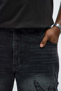 Jeans Negros para Hombre, Corte Recto, Estilo Desgastado, Ajuste Holgado, Estilo Urbano, Cintura Media, Tela de Algodón para Otoño - Product Image 2