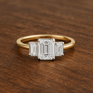 Bague de fiançailles à trois pierres en diamant de laboratoire taille émeraude certifié IGI, or 14K/18K, DEF VVS, baguette, minimaliste, pour mariée - Product Image 1