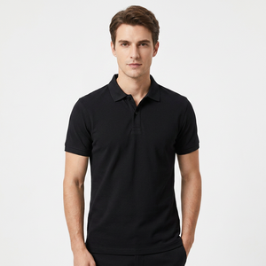 เสื้อโปโลผู้ชายสีดำล้วน แขนสั้น ผ้าถัก สไตล์ลำลอง ทรงปกติ - Product Image 5