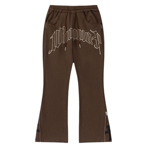 Coton éponge français hommes Baggy pantalons de survêtement personnalisé rayé strass évasé large jambe droite lavage à l'acide empilé surdimensionné décontracté - Product Image 1