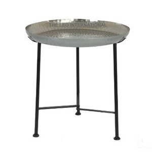Mesa Auxiliar Redonda de Aluminio y Hierro, Diseño Metálico, Color Negro, para Hogar, Hotel, Sala de Estar u Oficina - Product Image 1