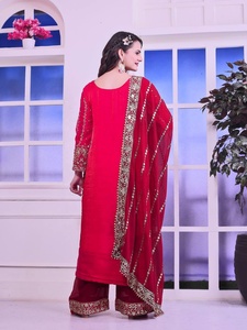 Plazzo Dupatta Frendy Silk Moti Work Style traditionnel Salwar Kameez Séquence de broderie lourde Nouveau Eid Spacial Fancy Design Top - Product Image 2