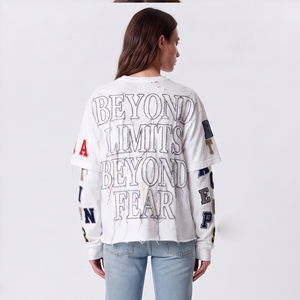 T-shirt surdimensionné brodé effet vieilli pour femme, 100 % coton, épaules tombantes, double couche, broderie estivale - Product Image 5